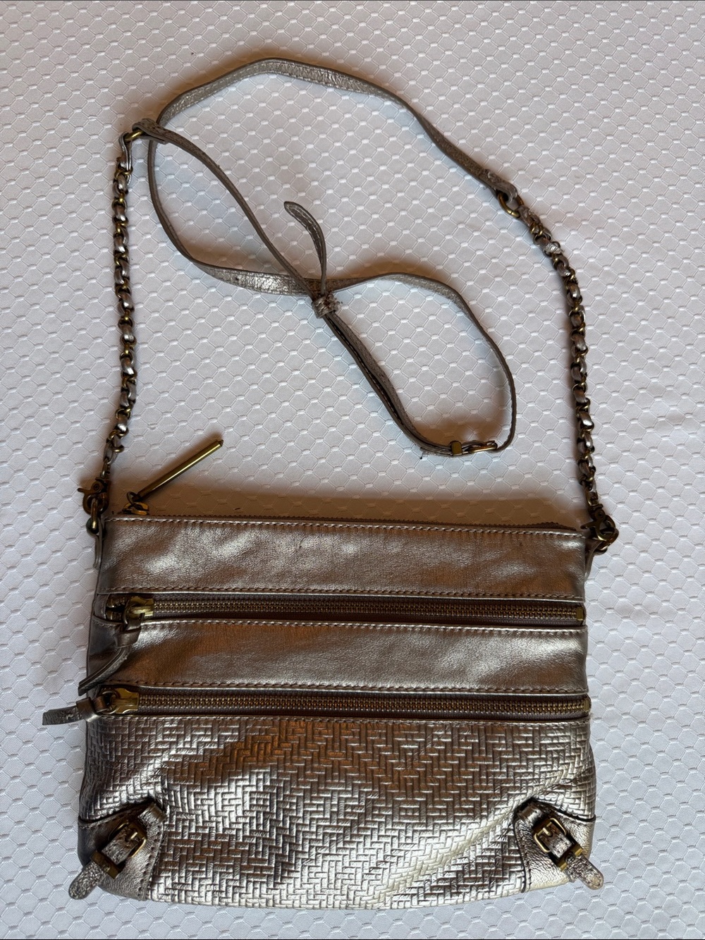 Elliott Lucca Metallic Silver Crossbody Bag with Chain Strap
